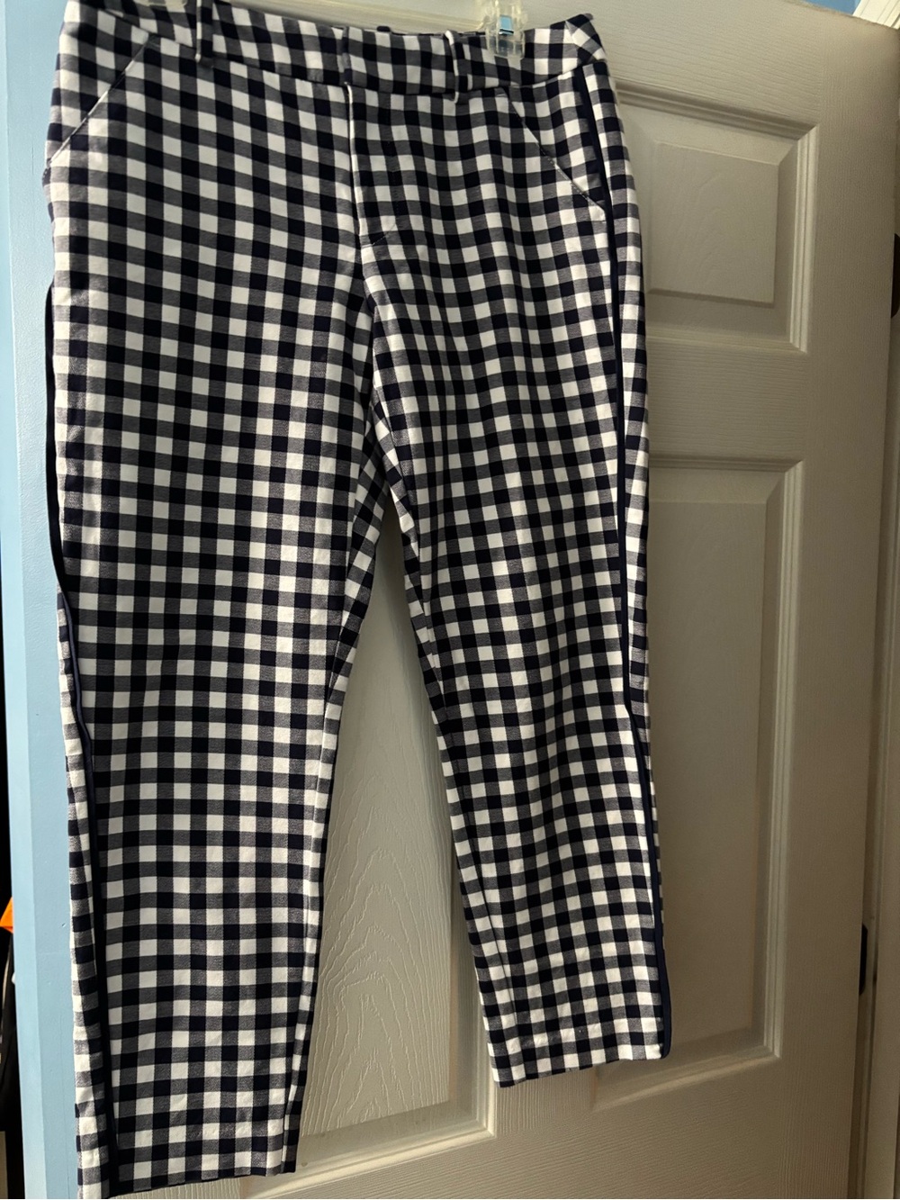Merona Navy and White Gingham Pants with Navy Stripe Down The Sides